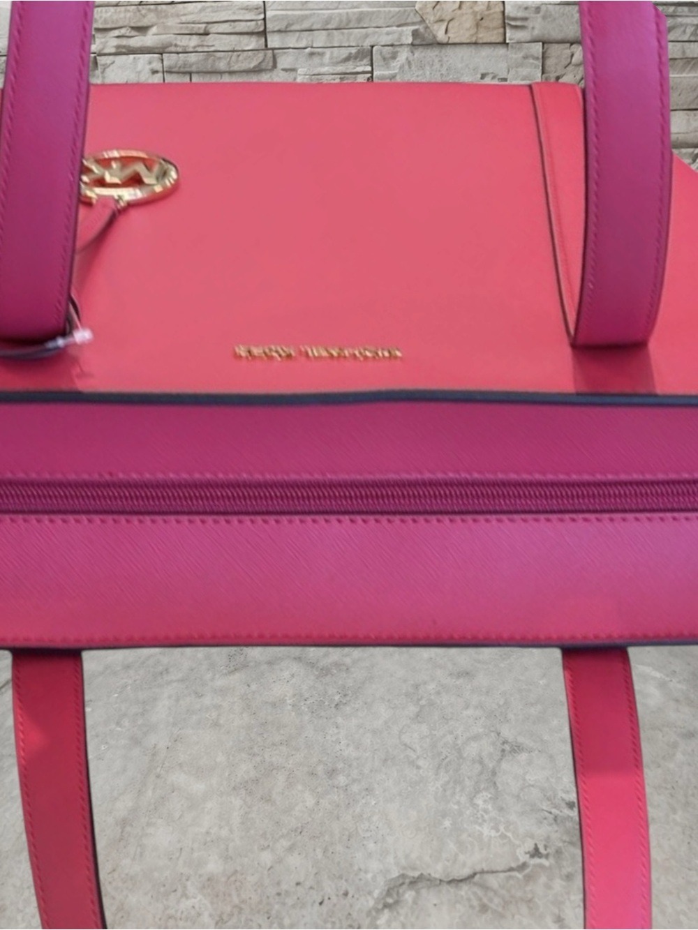 Michael Kors Pratt Large Top Zip Lesthef Tote Electric Pink - Picture 11 of 12